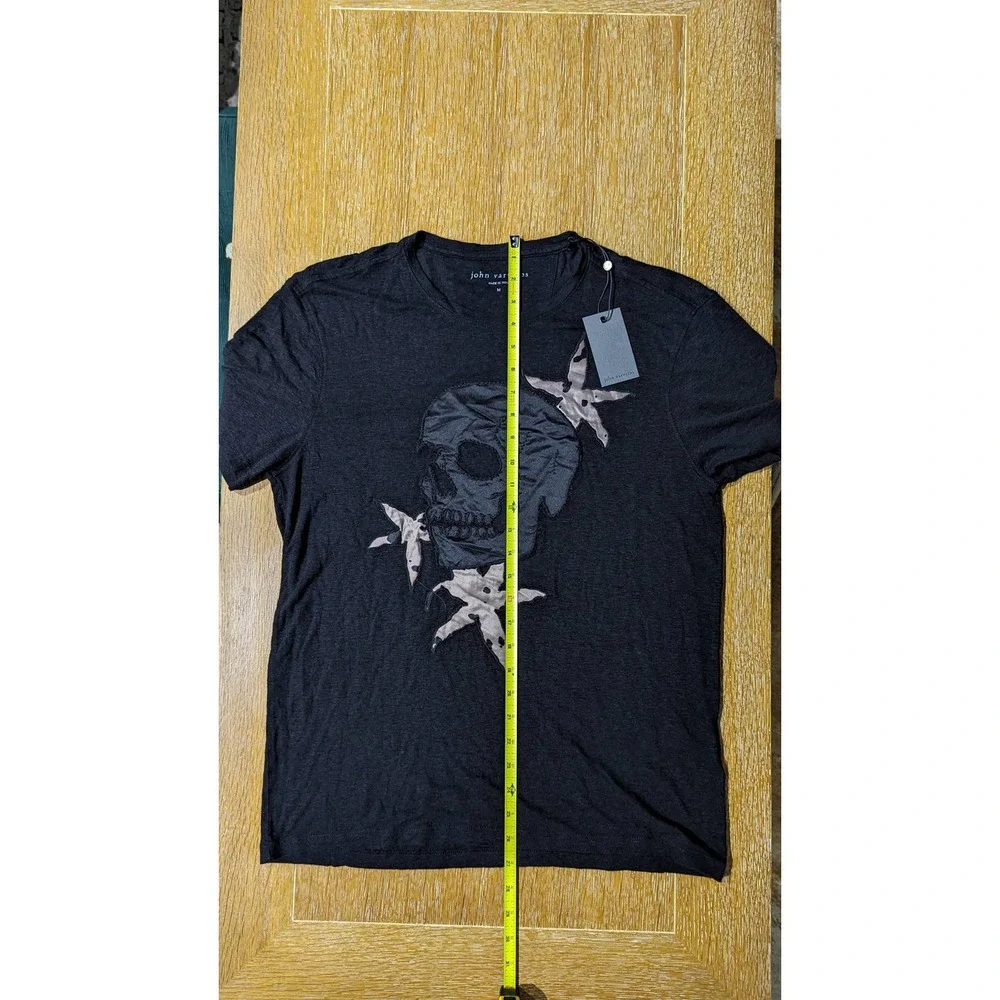 Skull John Varvatos Graphic T-Shirt Men's M Black Embroidered Linen Blend New